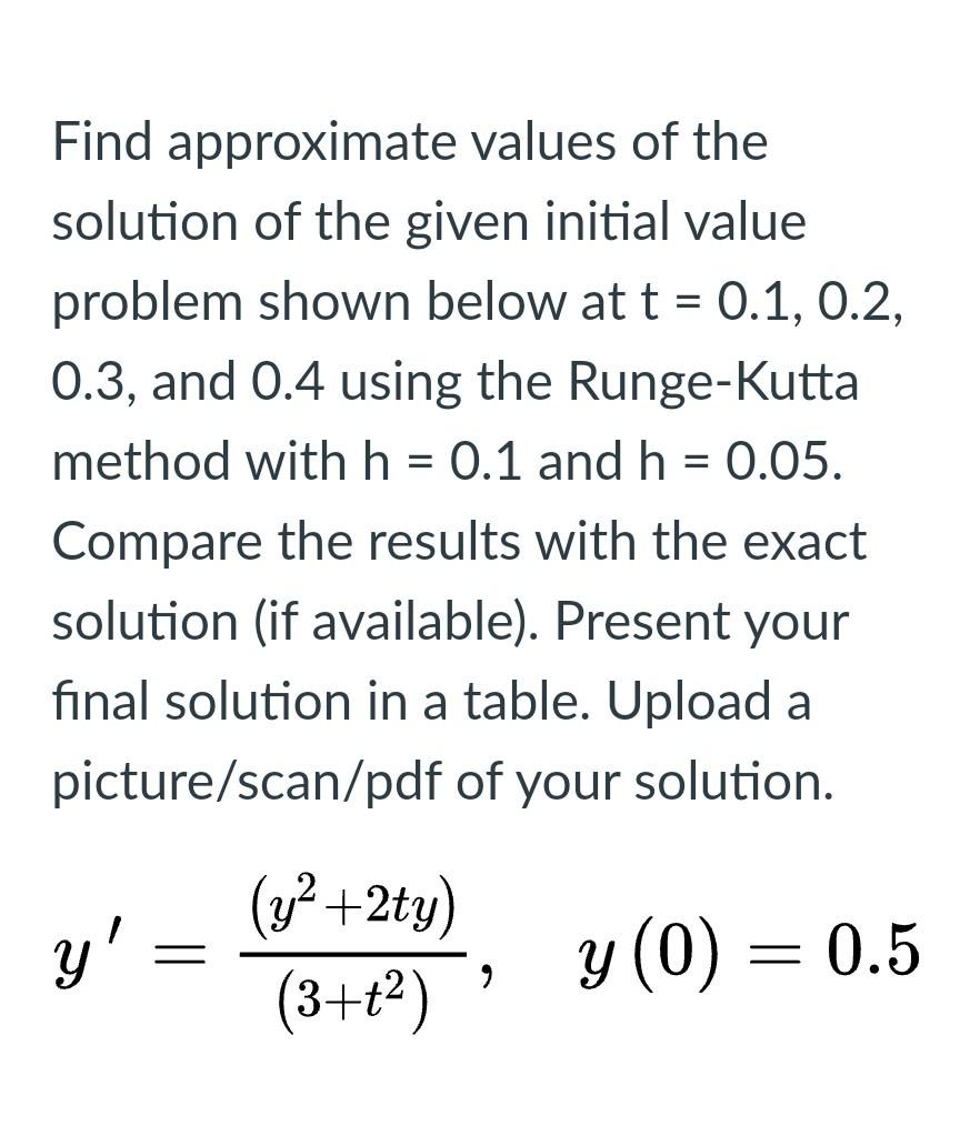 Solved Find Approximate Values Of The Solution Of The Given | Chegg.com