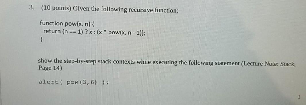 Solved 3. (10 points) Given the following recursive | Chegg.com