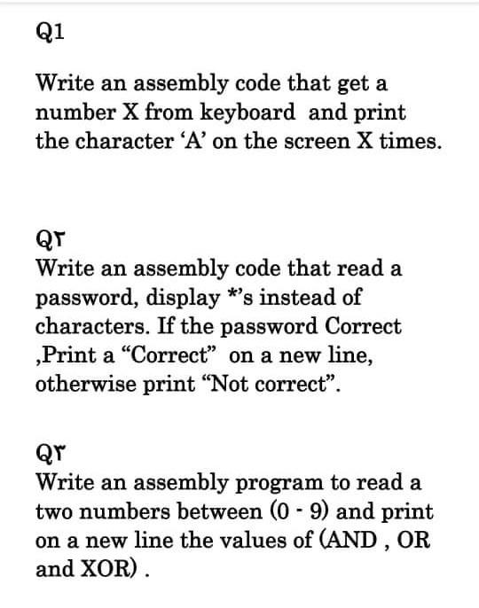 Q1 Write an assembly code that get a number X from | Chegg.com
