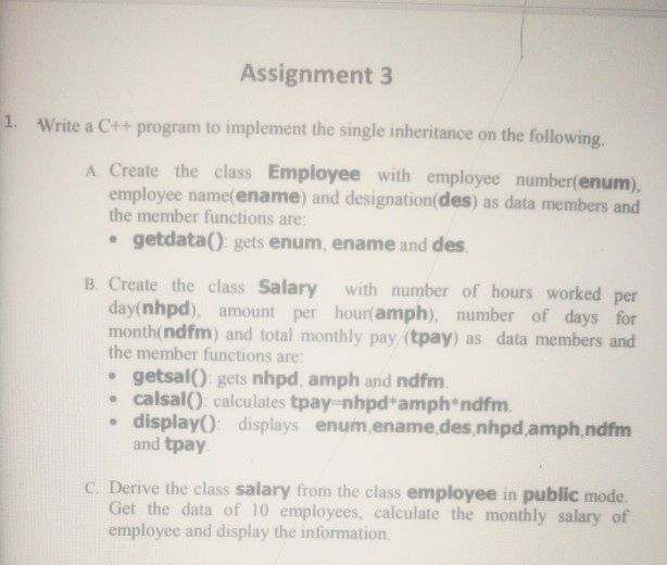 Solved Assignment 3 1. Write a C++ program to implement the | Chegg.com