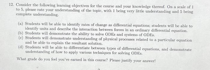 Solved 12. Consider the following learning objectives for | Chegg.com