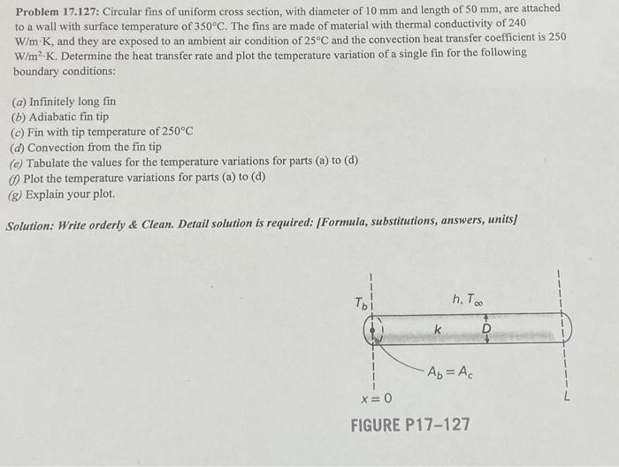 Solved Problem 17.127: Circular fins of uniform cross | Chegg.com