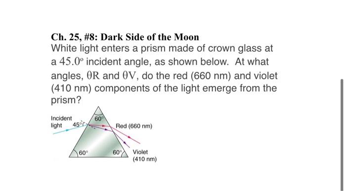 Solved Ch. 25, #8: Dark Side of the Moon White light enters | Chegg.com