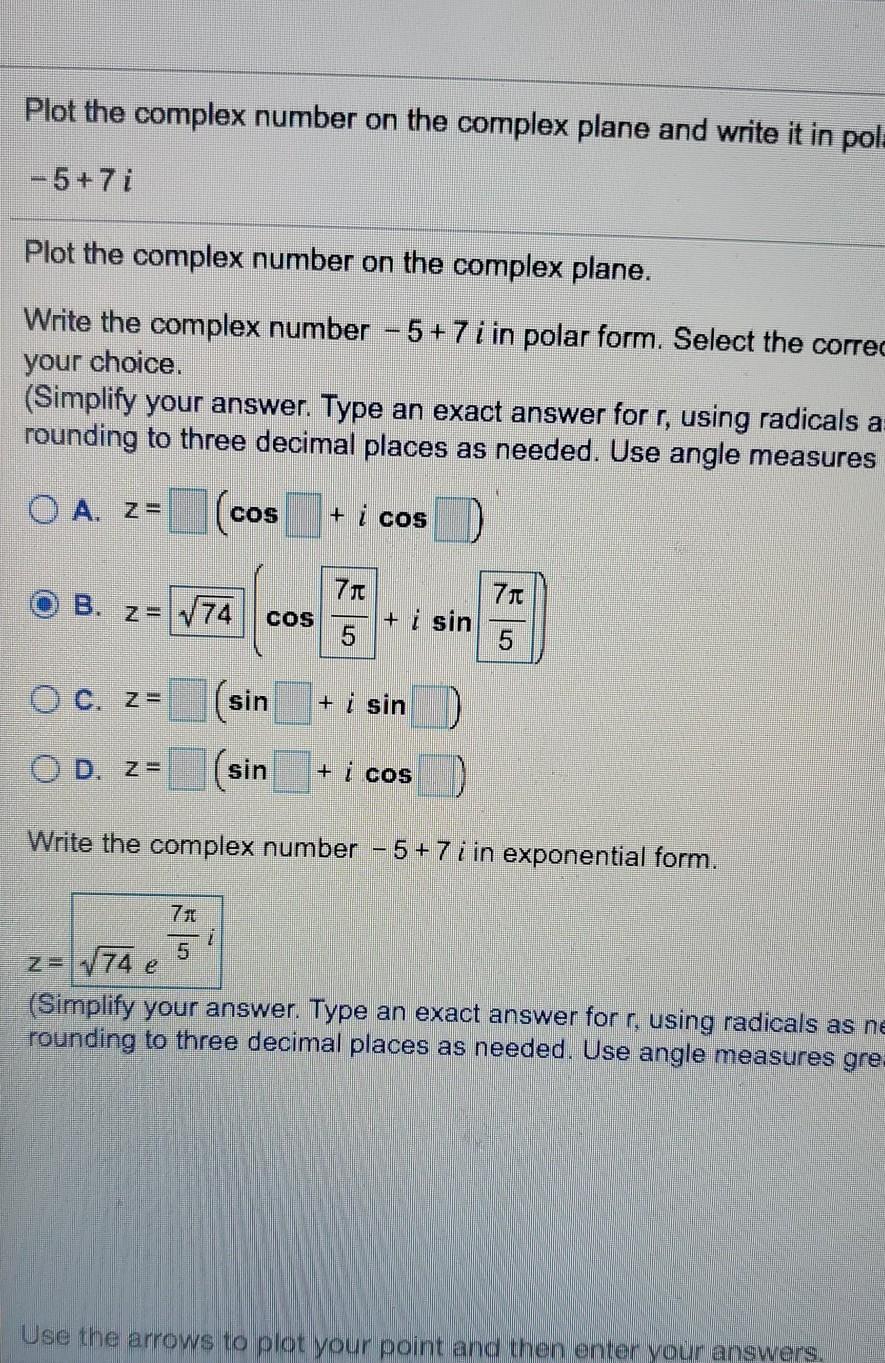 Solved Plot the complex number on the complex plane and | Chegg.com