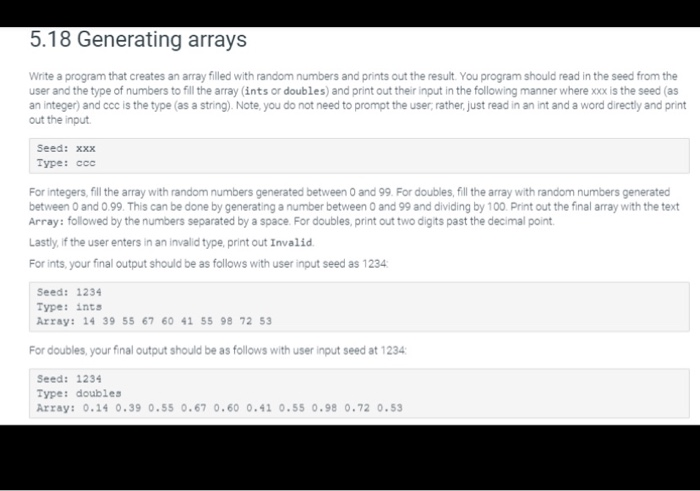 Solved 5.18 Generating arrays Write a program that creates | Chegg.com