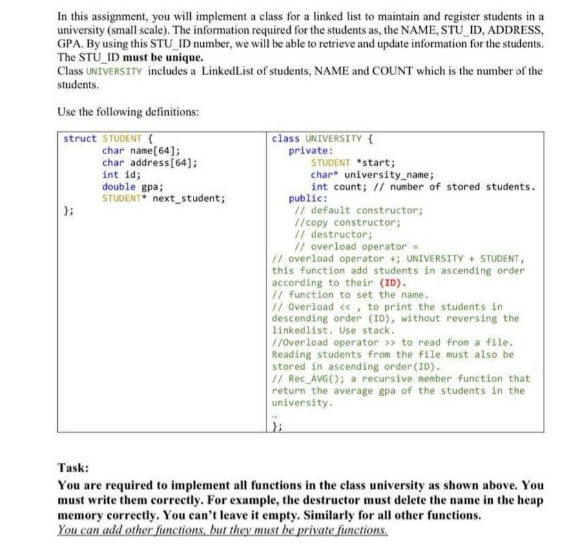 Solved In this assignment, you will implement a class for a | Chegg.com