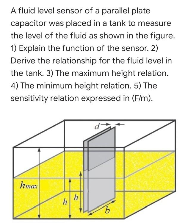 Solved A fluid level sensor of a parallel plate capacitor | Chegg.com