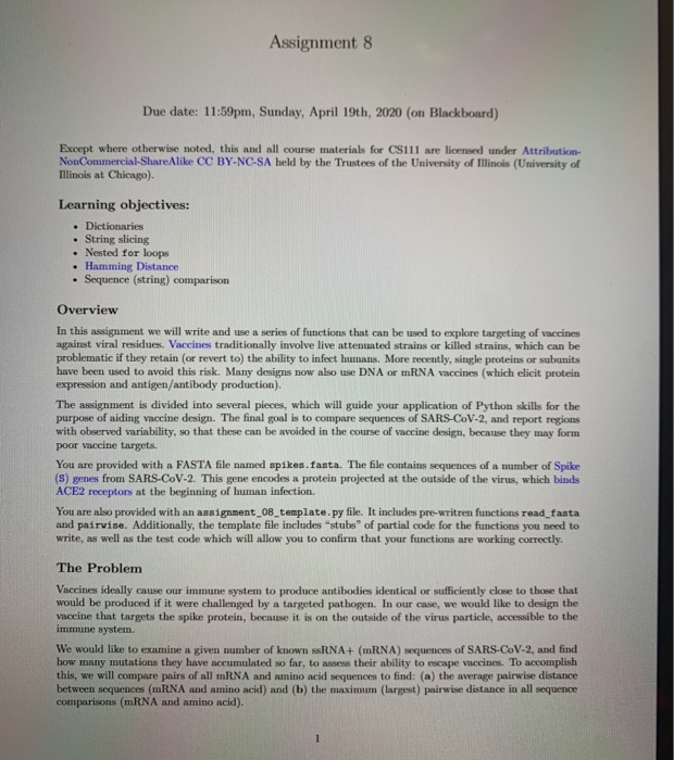 Assignment 8 Due date: 11:59pm, Sunday, April 19th, | Chegg.com