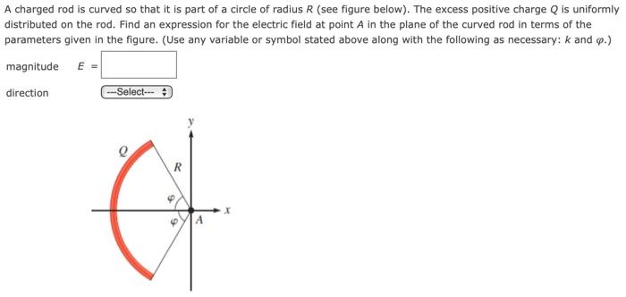 Solved A charged rod is curved so that it is part of a | Chegg.com