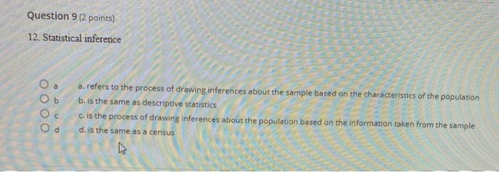 Solved Question 9 Points) 12. Statistical Inference B Ос Od | Chegg.com