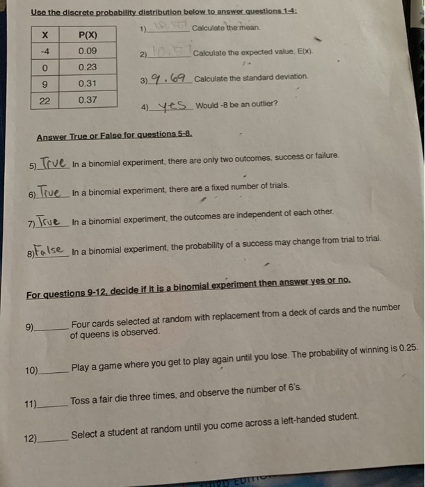 Solved Use the discrete probability distribution below to | Chegg.com