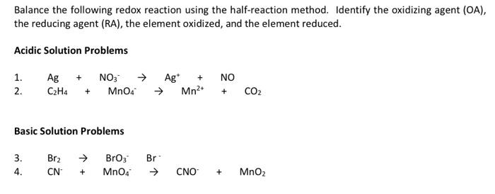 Solved Balance the following redox reaction using the | Chegg.com