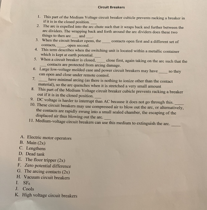Solved Circuit Breakers 1. This part of the Medium Voltage | Chegg.com
