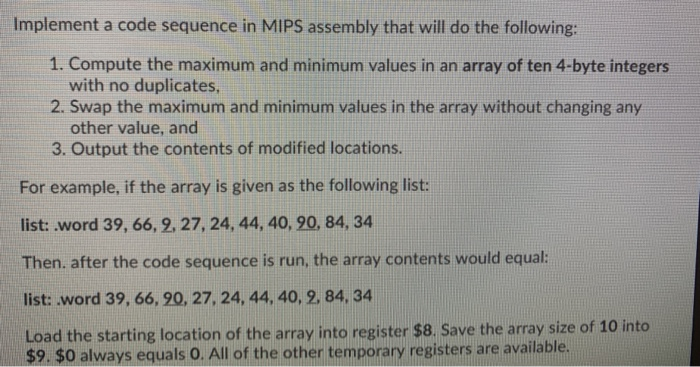 Solved Implement a code sequence in MIPS assembly that will | Chegg.com