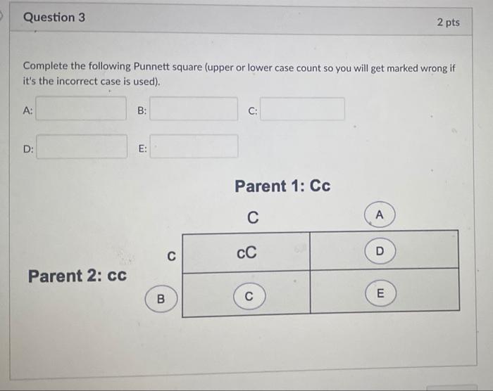 Solved Question 3 2 pts Complete the following Punnett | Chegg.com