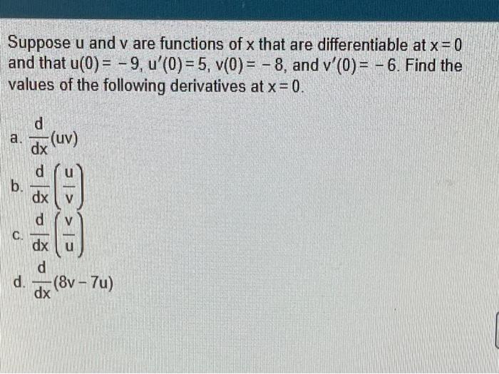 Solved Suppose U And V Are Functions Of X That Are | Chegg.com