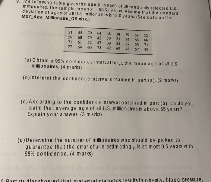 Solved 9. The following table gives the age (in years) of 36 | Chegg.com