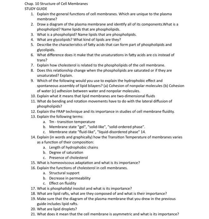 Solved 22. Describe The Distribution In The Bilayer Of: | Chegg.com