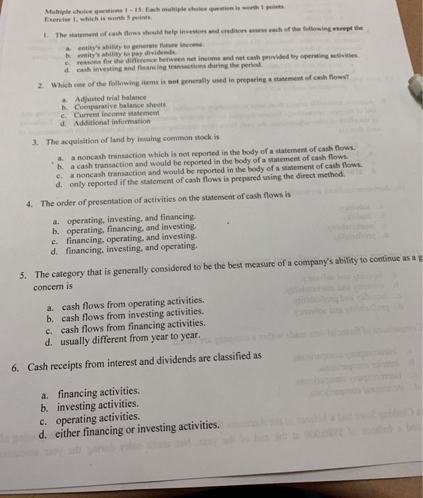 Solved points. Multiple choice questions 1.15. Each multiple | Chegg.com