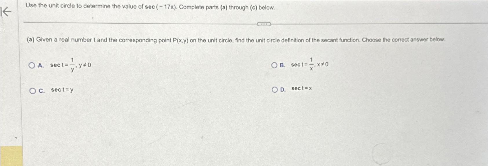 Solved Use the unit circle to determine the value of | Chegg.com