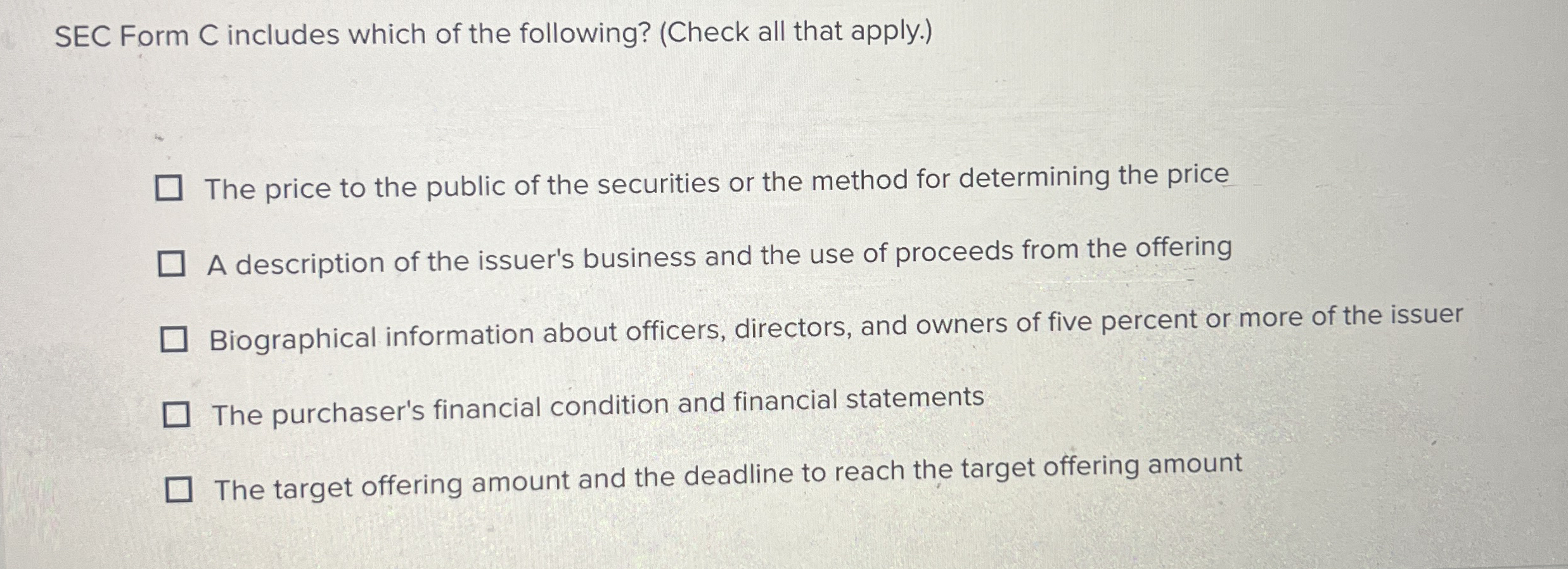 Solved SEC Form C includes which of the following? (Check | Chegg.com