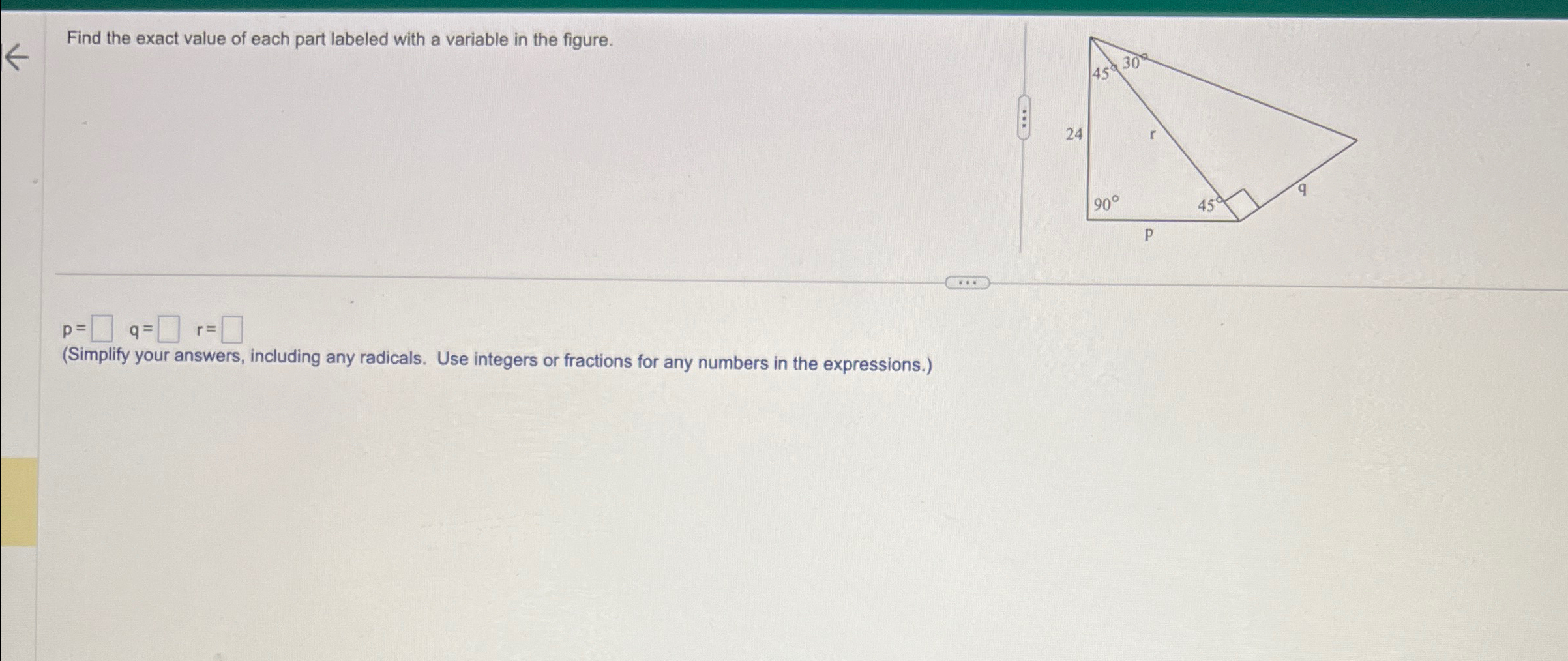 Solved Find the exact value of each part labeled with a | Chegg.com