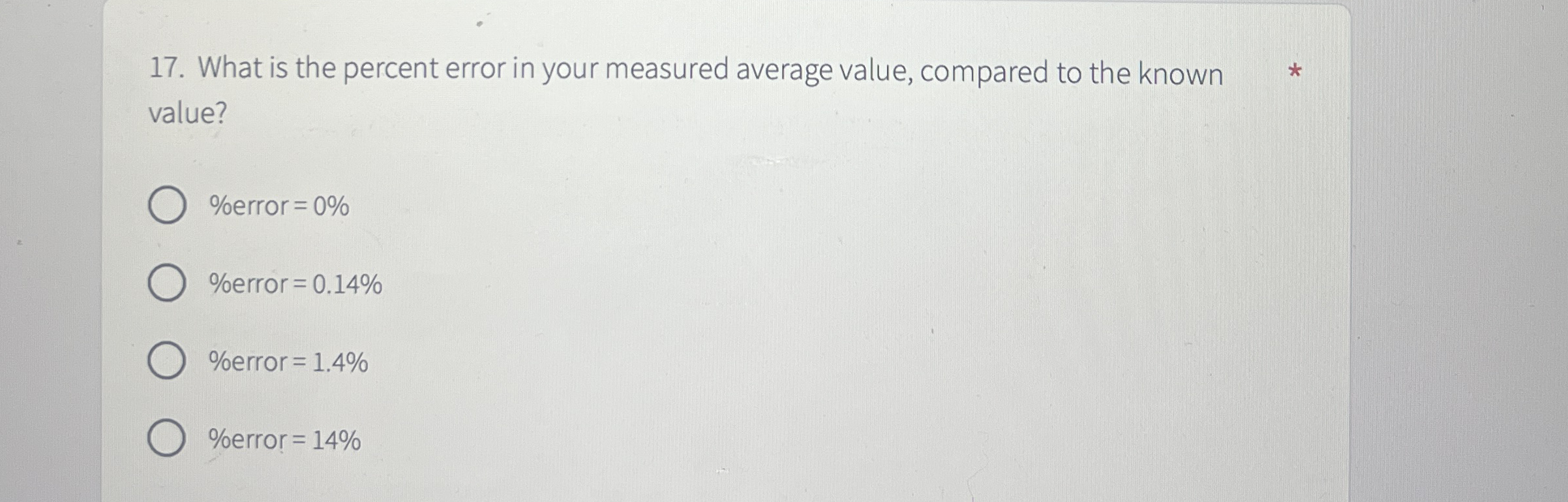 Solved What is the percent error in your measured average | Chegg.com
