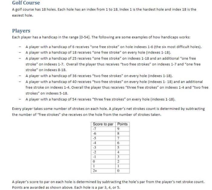 Example Points calculated for Handicap 14Golf Course