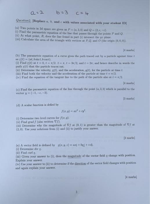 Solved a=2 b=3 C = 4 Question2. [Replace a, b, and c with | Chegg.com
