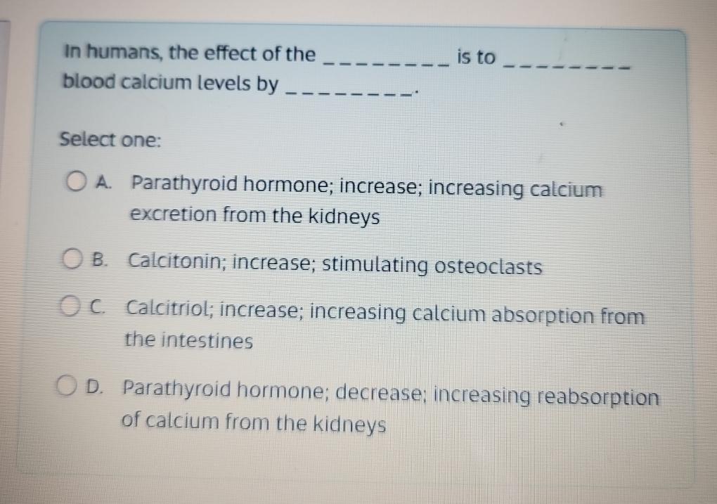 Solved In humans, the effect of the blood calcium levels by | Chegg.com