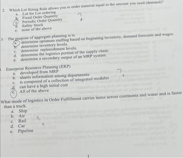 Solved A. 2. Which Lot Sizing Rule Allows You To Order | Chegg.com