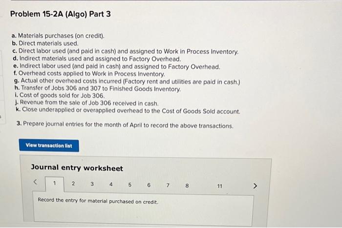 Solved Problem 15-2A (Algo) Computing And Recording Job | Chegg.com