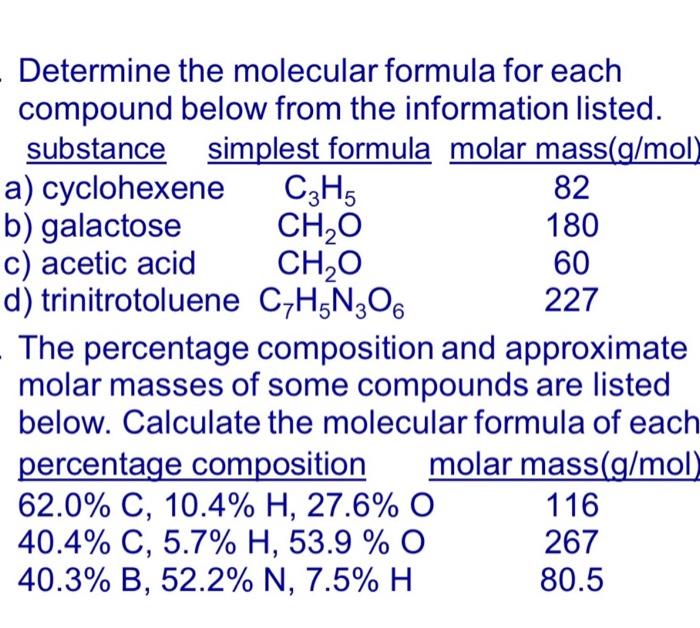 Solved Determine the molecular formula for each compound | Chegg.com