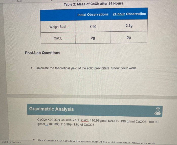 experiment 1 gravimetric analysis with calcium chloride and potassium carbonate