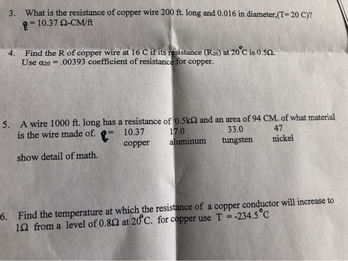 Solved 3. What is the resistance of copper wire 200 ft. long