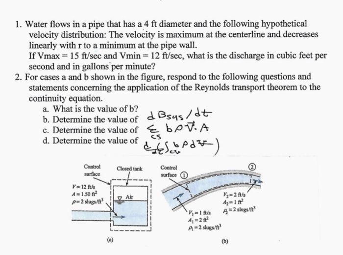 Solved 1. Water flows in a pipe that has a 4 ft diameter and
