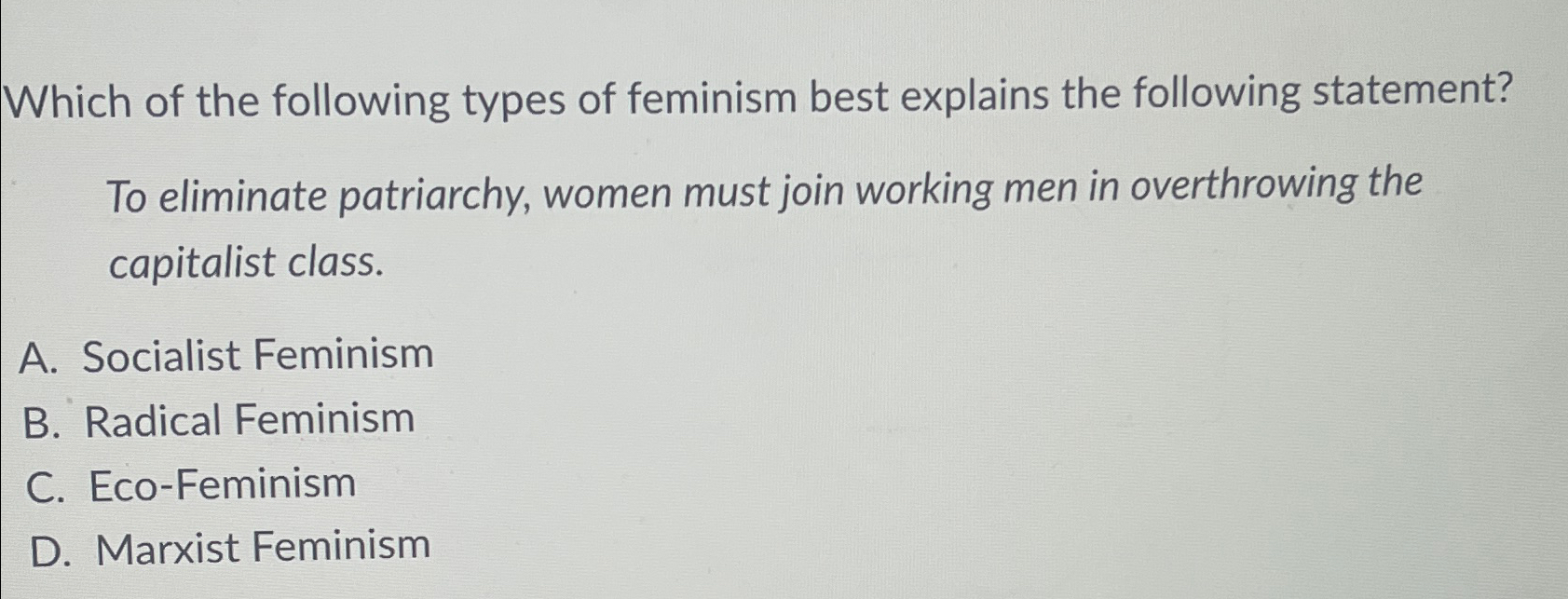 Solved Which Of The Following Types Of Feminism Best | Chegg.com