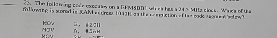 The following code executes on a EFM8BB1 which has a | Chegg.com