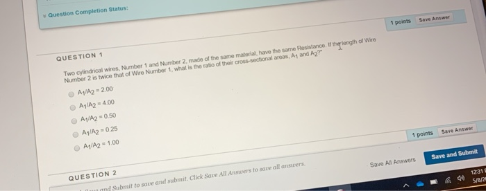 Solved Question Completion Status: 1 points Save Answer | Chegg.com