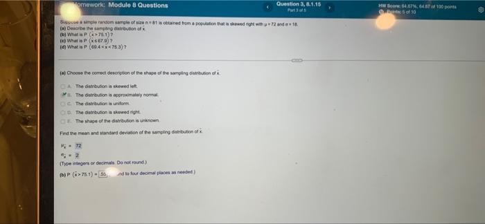 Solved Homework: Module 8 Questions Question 3, 8.1.15 Part | Chegg.com
