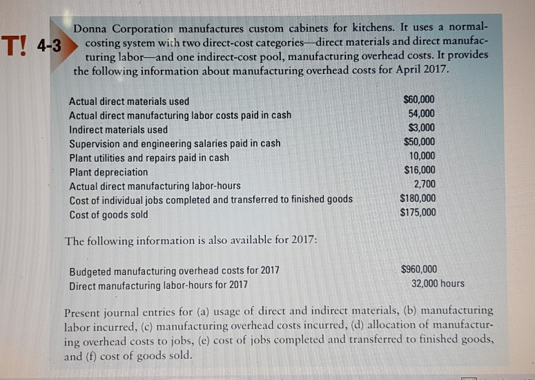 Solved T! 43 Donna Corporation manufactures custom