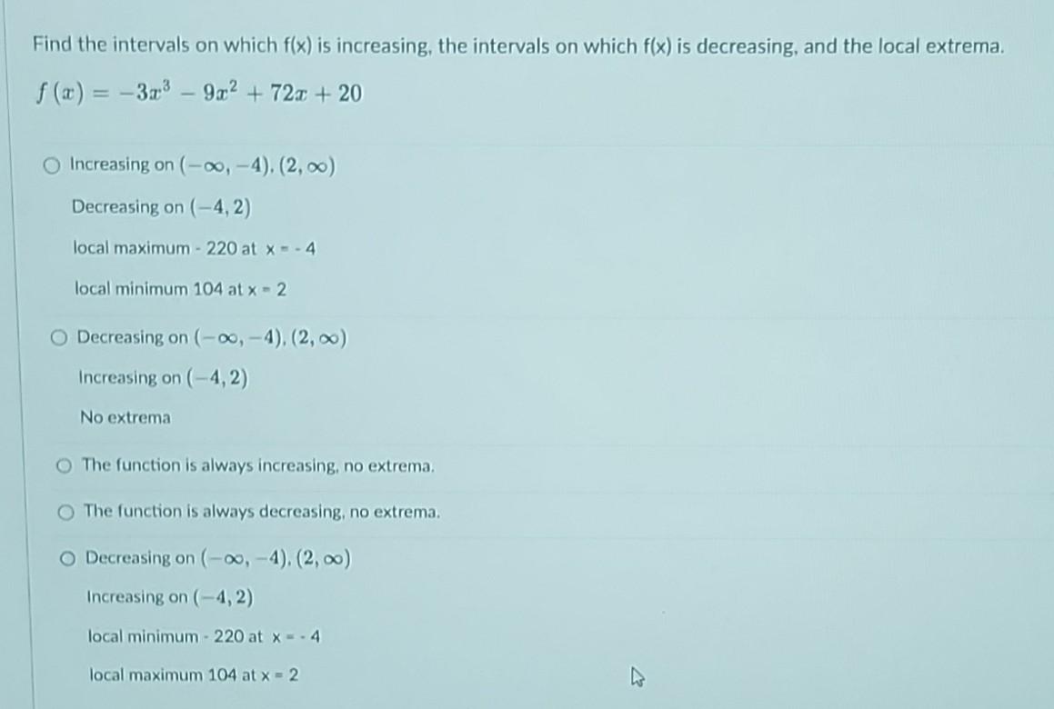 Solved Find the intervals on which f(x) is increasing, the | Chegg.com - The Result Of Increasing X By 400 Is 60