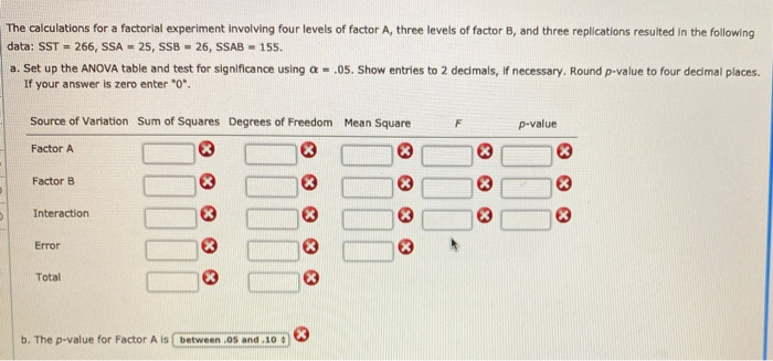 Solved The Calculations For A Factorial Experiment Involving | Chegg.com