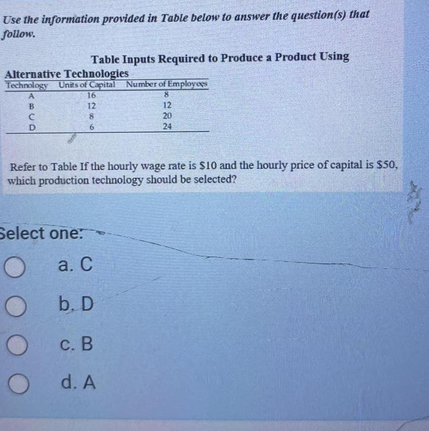 Solved Use the information provided in Table below to answer | Chegg.com