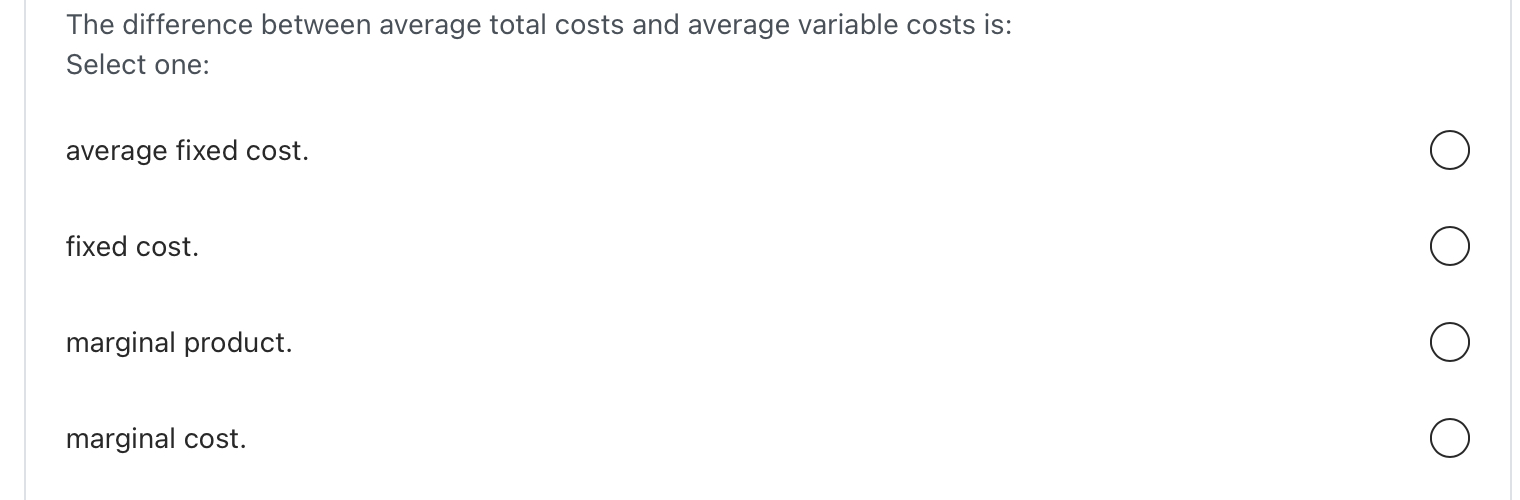 Solved The difference between average total costs and | Chegg.com