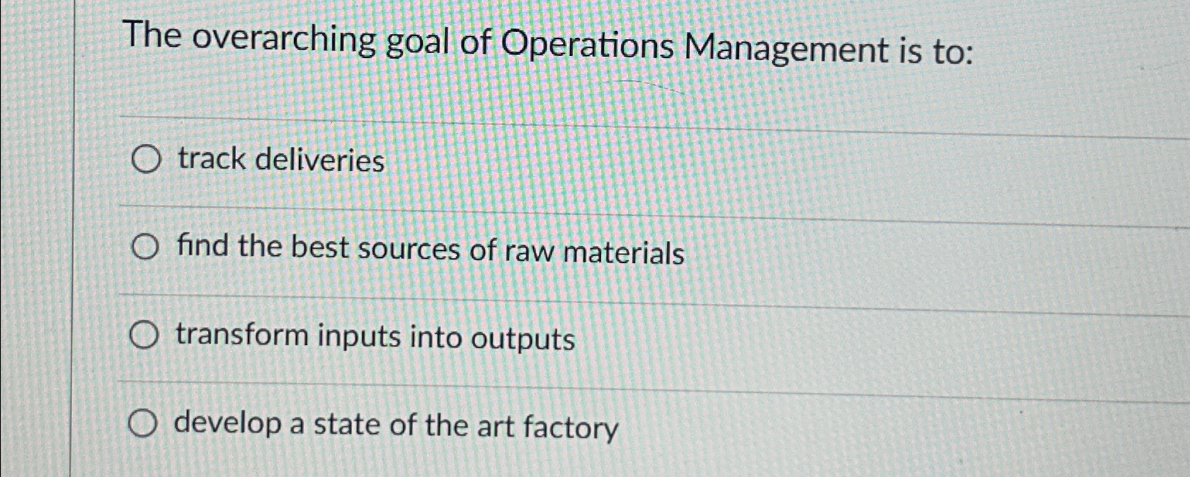Solved The overarching goal of Operations Management is | Chegg.com