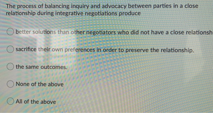 Solved The process of balancing inquiry and advocacy between | Chegg.com