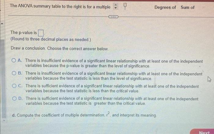 Solved The ANOVA summary table to the right is for a | Chegg.com