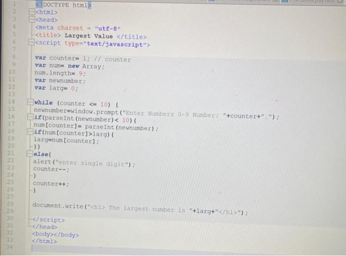 Solved S!DOCTYPE html html chead> Largest Value | Chegg.com