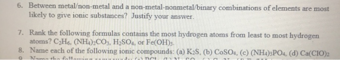 Solved 6 Between Metal Non Metal And A Chegg Com   Image 